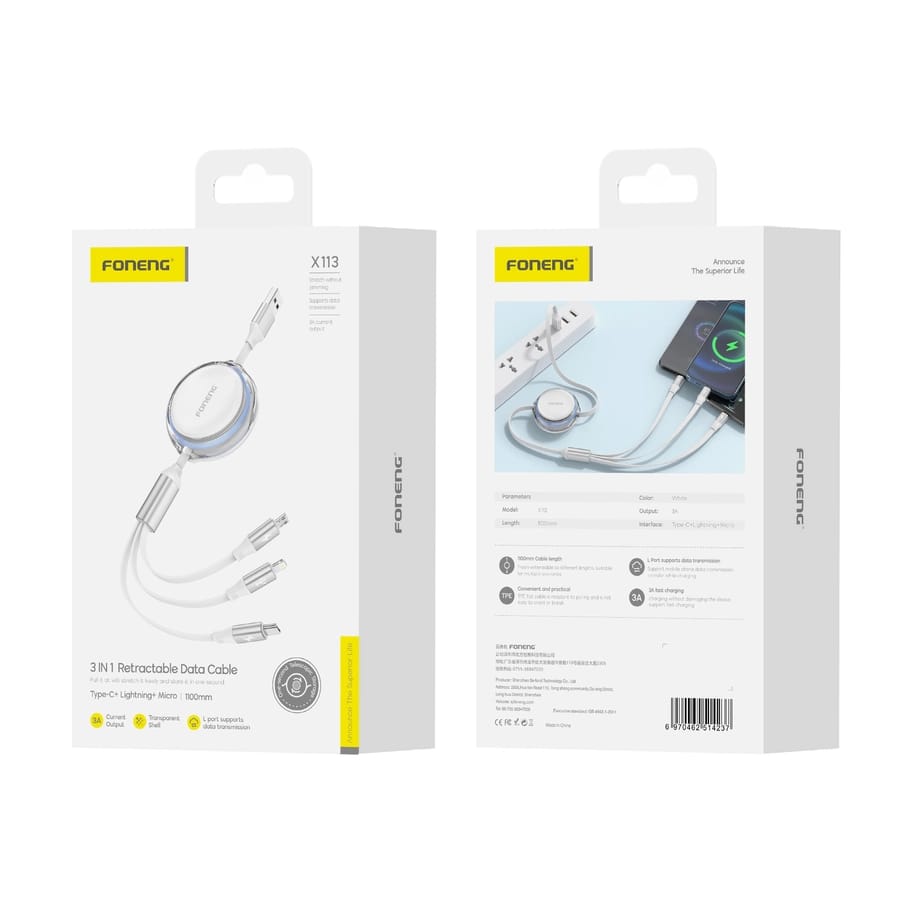 FONENG X113 3IN1 RETRACTABLE CABLE